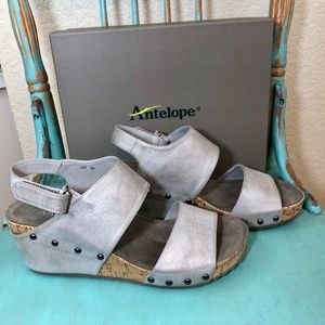 NWB Metallic Grey Antelope Wedge Size 9